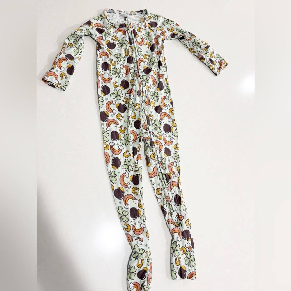 Bums & Roses Convertible Romper One-Piece Mint Rainbow Clover Bamboo 18-24M